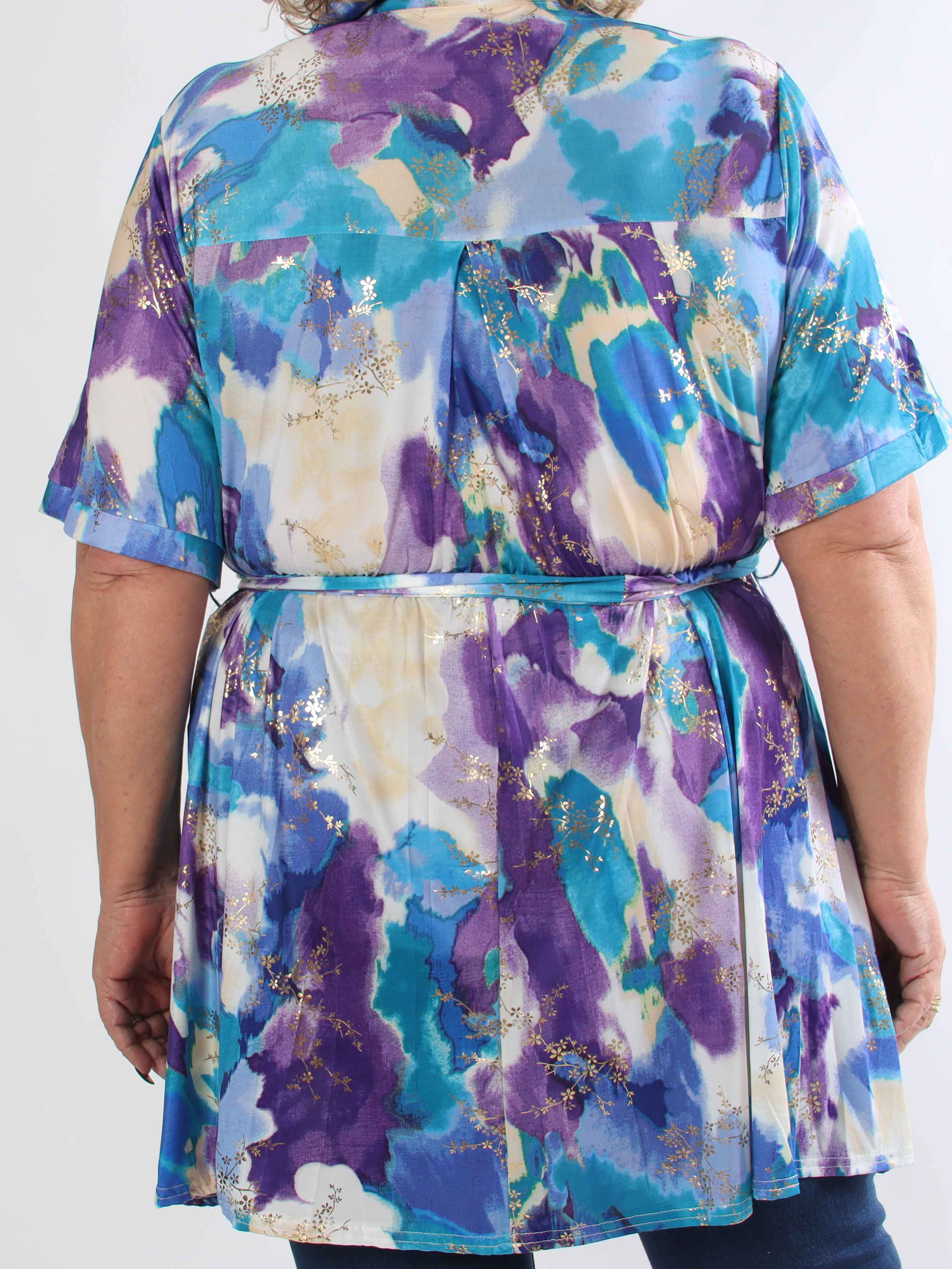 Cornelia - Elastisk kjole med skjortekrave og guldblade